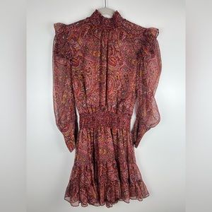Misa Gianna Anthropologie Bohemian Paisley Long Sleeve Ruffle Chiffon Dress S